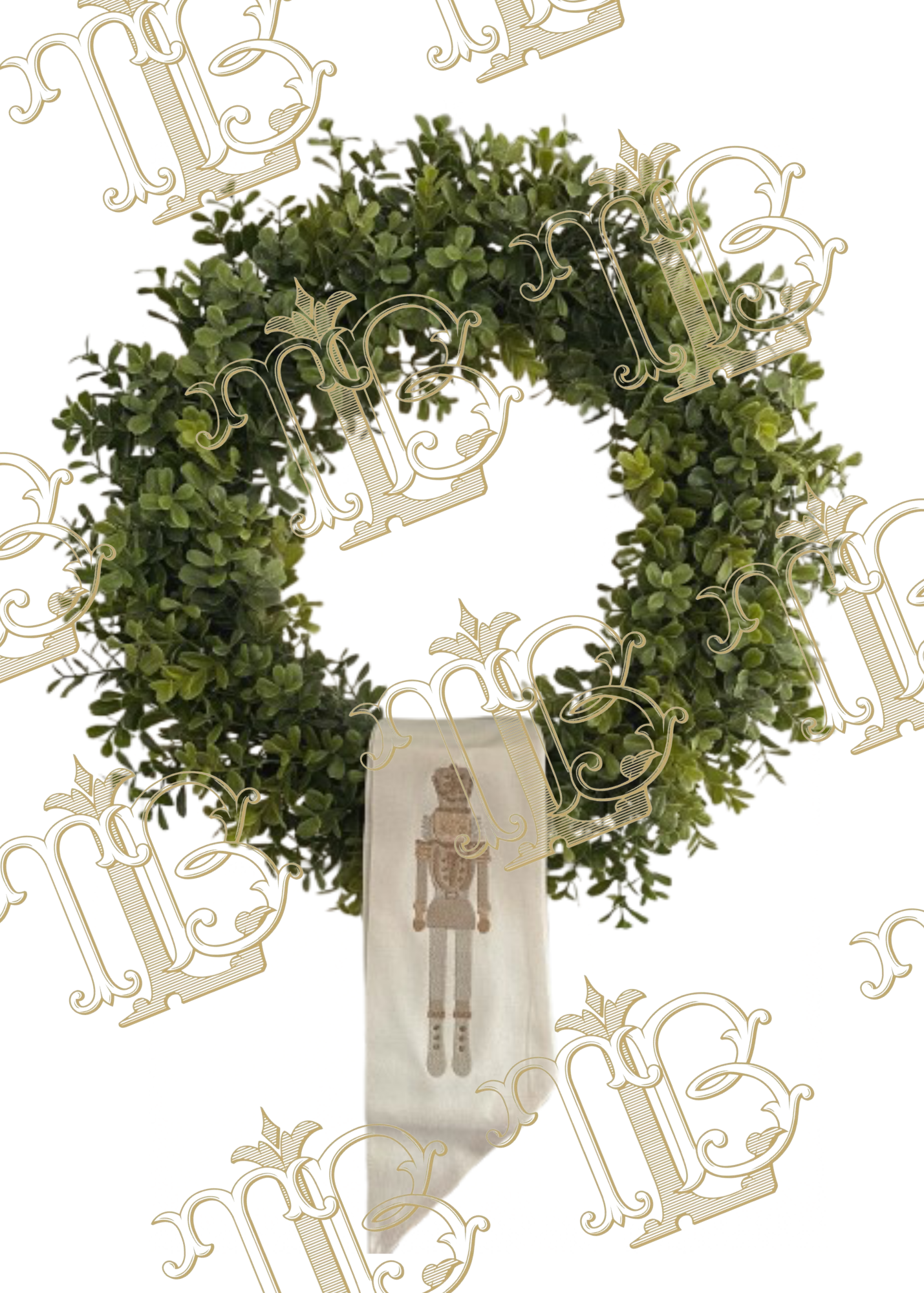 White sash with embroidered nutcracker in neutral colors 